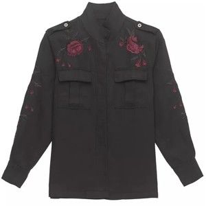 RAILS Elliot Black Embroidered Shacket Floral Rose Boho Button Linen Jacket S